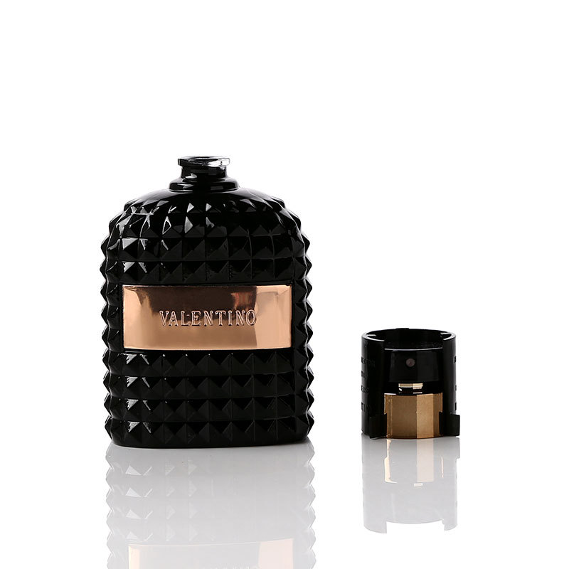 高端香水瓶香薰瓶化妆品分装瓶亮光黑玻璃100ml铆钉玻璃瓶香水盖