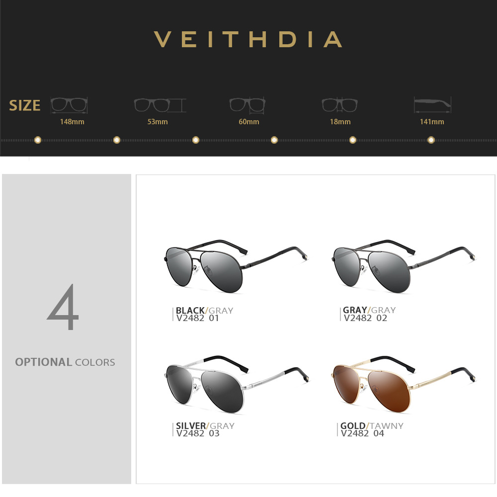 VEITHDIA hombres gafas de sol polarizadas UV a prueba de rana gafas de sol de conducción marrón 2482