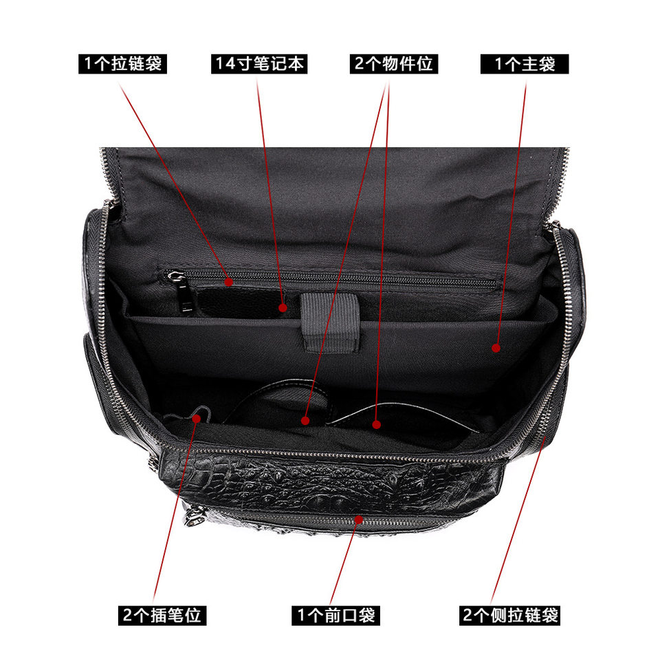 Ba lô nam da bò lớp đầu vân cá sấu, ngăn laptop 15 inch, dung tích lớn — 1269 Đen (Vân cá sấu), Màu đen, Cà phê, 1269 Đen (rơi tự nhiên)
