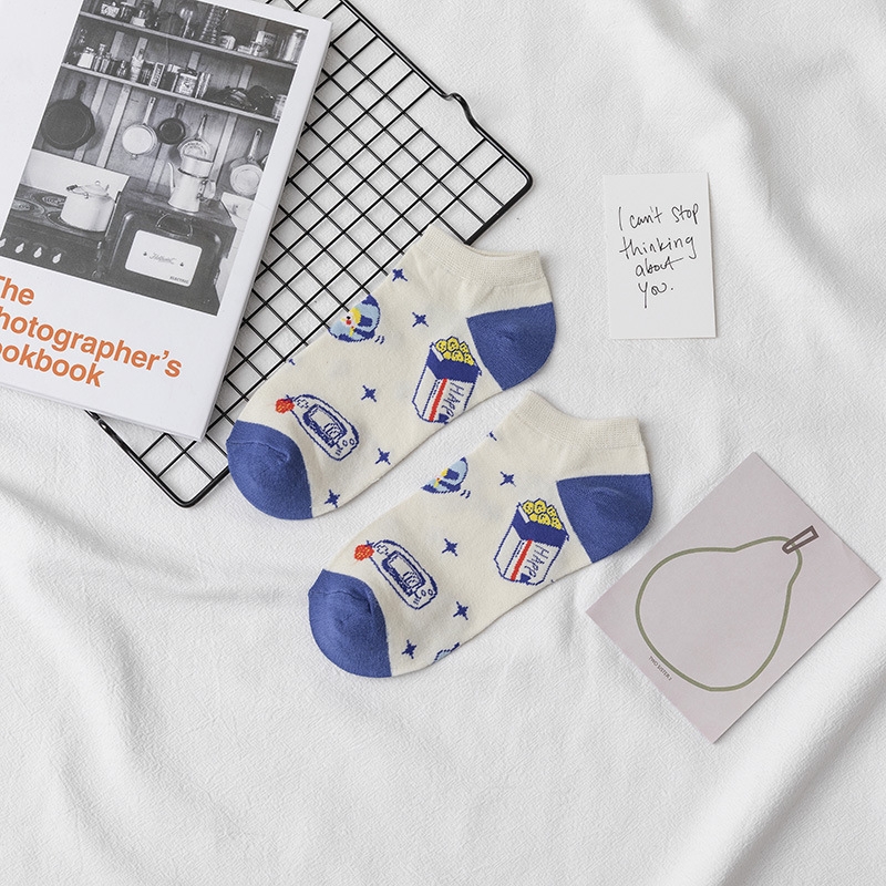 Calcetines japoneses calcetines de mujer calcetines de hombre de corte bajo de primavera y otoño de algodón delgado de dibujos animados ins calcetines de mujer de moda lindo Barco de la calle Calcetines