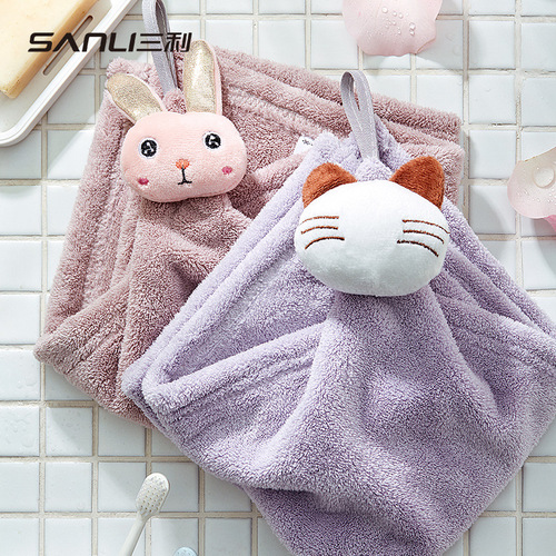 [New Style] Sanli Towels Cute Hand Towels Hanging Hand Towels Japanese Coral Velvet Hand Towels Kitchen and Bathroom Towels