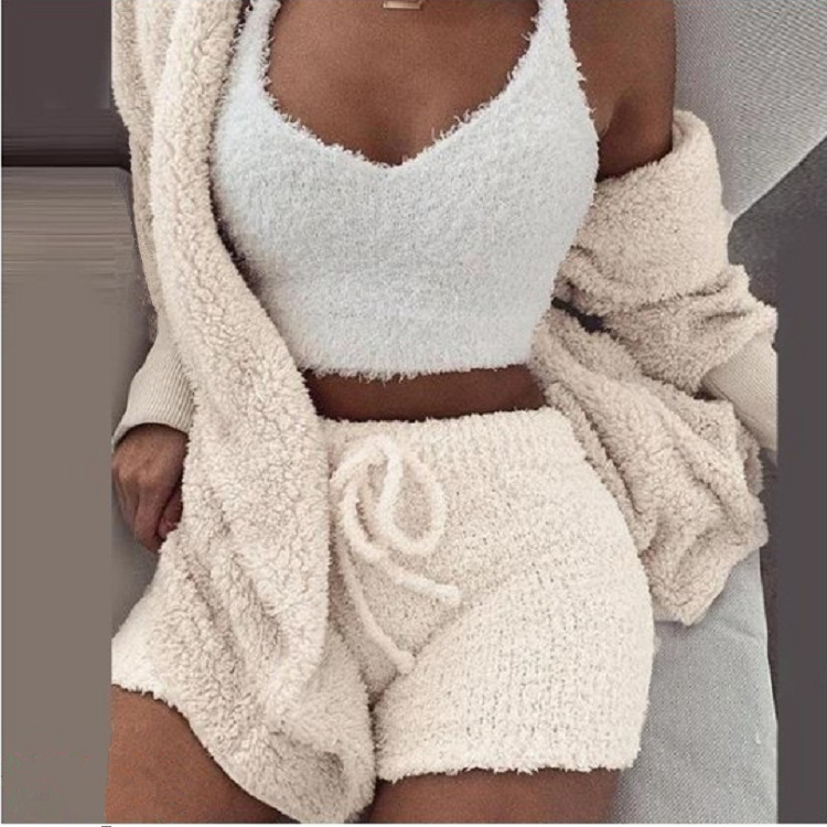 国境を越えた女装欧米の冬のぬいぐるみの家の服のカジュアルな3セットのパジャマの長袖のへそのベストの半ズボンのスーツ|undefined