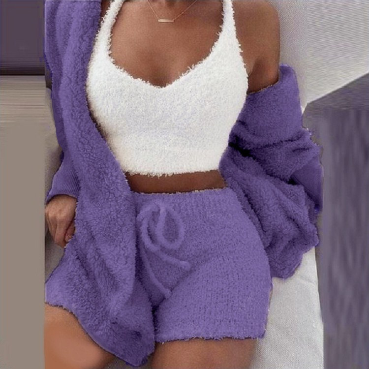 国境を越えた女装欧米の冬のぬいぐるみの家の服のカジュアルな3セットのパジャマの長袖のへそのベストの半ズボンのスーツ|undefined