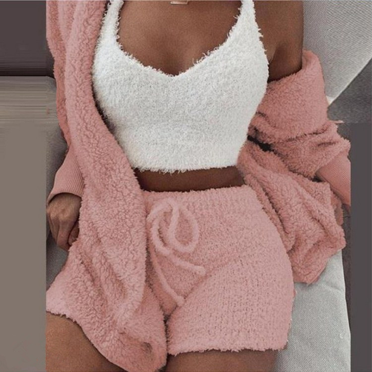 国境を越えた女装欧米の冬のぬいぐるみの家の服のカジュアルな3セットのパジャマの長袖のへそのベストの半ズボンのスーツ|undefined