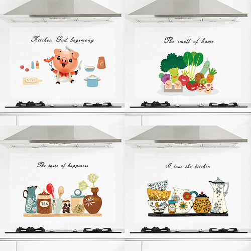 Waterproof Cartoon Vegetable Oil Smoke Wall Sticker Kitchen Household Stove Decoration High Temperature Resistant Self-Adhesive Transparent Oil-proof Sticker