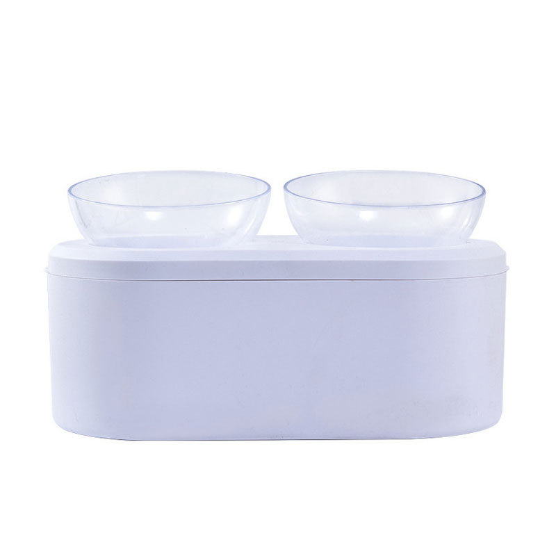 Estilo simple transparente Pet Bowl gato tazón perro tipo de almacenamiento de alimentos protección del cuello boca oblicua doble Bowl Pet Food Bowl suministro directo de fábrica