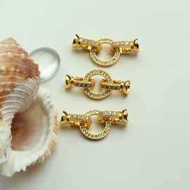 18k包金镶锆石O形项链扣 diy手工饰品配件 金色珍珠毛衣链收尾扣