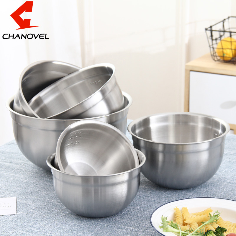 304 Stainless Steel Sanding Egg Basin INS Matte Salad Bowl with Scale Korean Style Salad Bowl Set 304 Stainless Steel Sanding Egg Basin INS Matte Salad Bowl with Scale Korean Style Salad Bowl Set