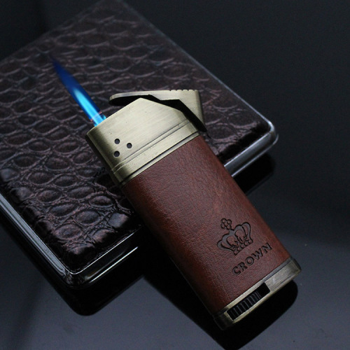 Dropshipping cross-border leather direct-to-windproof ultra-thin lighter metal cigarette lighter creative men's gifts personalized wholesale