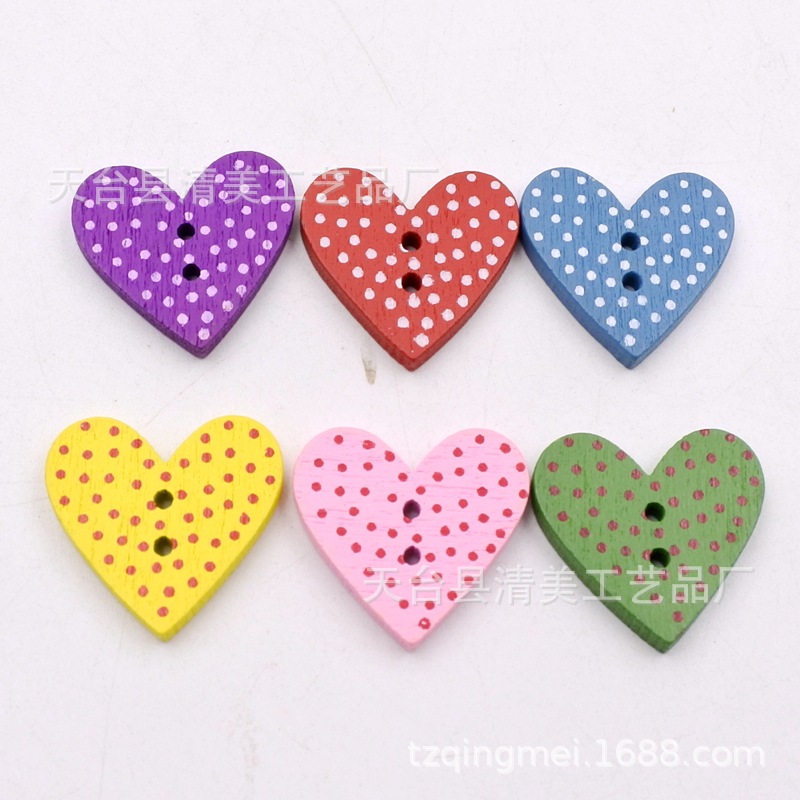 Botón de amor de lunares de impresión en color de 20mm Botón de corazón de melocotón de lunares de color Botón de impresión en forma de corazón salvaje