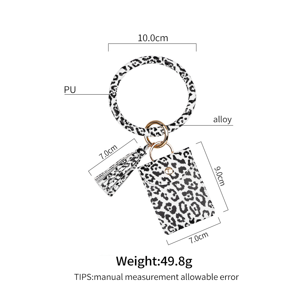 European and American Cross-border Bracelet Keychain Animal Print Leopard PU Leather Tassel Coin Purse Card Case Wrist Pendant