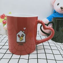 陶瓷厂定制心形把手马克杯 心把情侣杯 陶瓷对杯红色黑色咖啡对杯