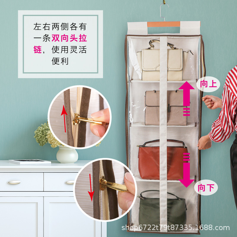 De gama alta totalmente cerrado a prueba de polvo doble puerta de la cremallera de oro de la pared trasera bolsa de almacenamiento bolsa colgante bolsa de armario bolsa de almacenamiento de sombrero