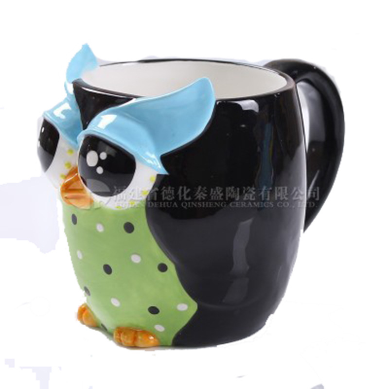 Exportación de cerámica búho taza de agua de cerámica dolomita dibujos animados logo logo taza de oficina taza de té al por mayor