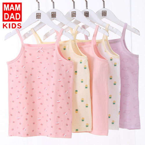 Girls' cotton camisole summer new style 3-piece boxed baby girl bottoming shirt, big children's top summer style