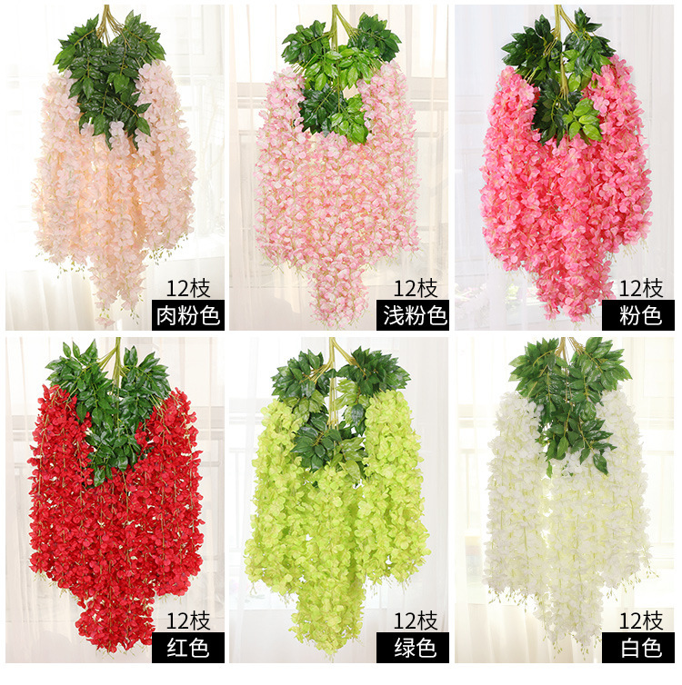 Simulated Wisteria Flower Fake Flower Violet Hanging Ceiling Long Corridor Plastic Flower Rattan Interior Decoration Wedding Plant