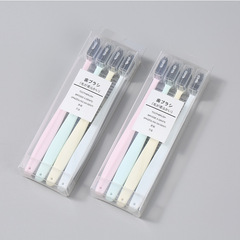 Unbranded 4-pack adult Japanese-style good quality plain color toothbrush with protective cover, soft medium head
