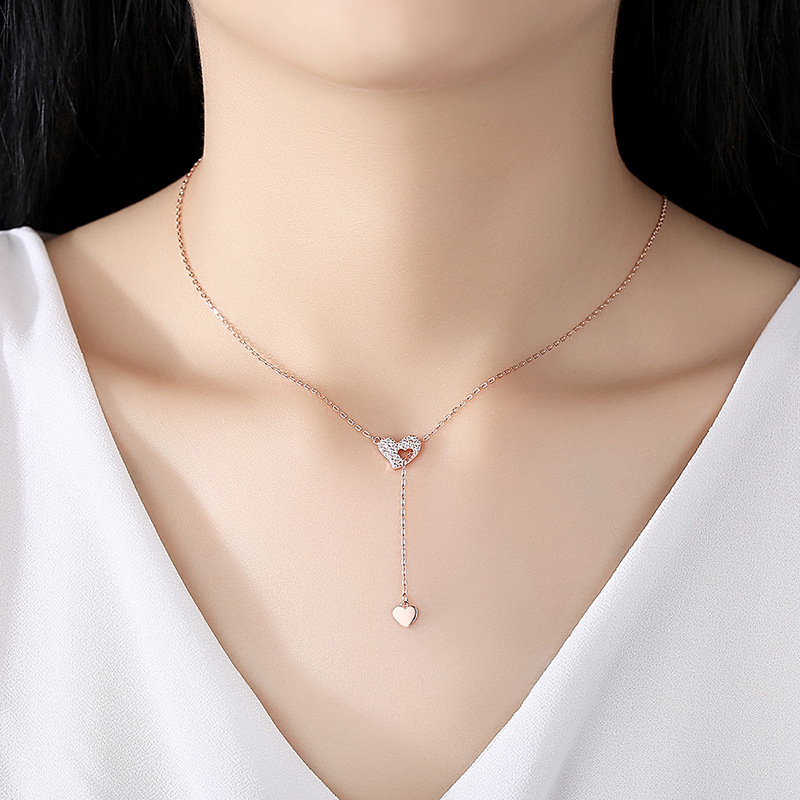 Celebridad en línea Singapur S925 plata Cupido en forma de corazón COLLAR COLGANTE nicho simple diseño amor clavícula cadena femenina