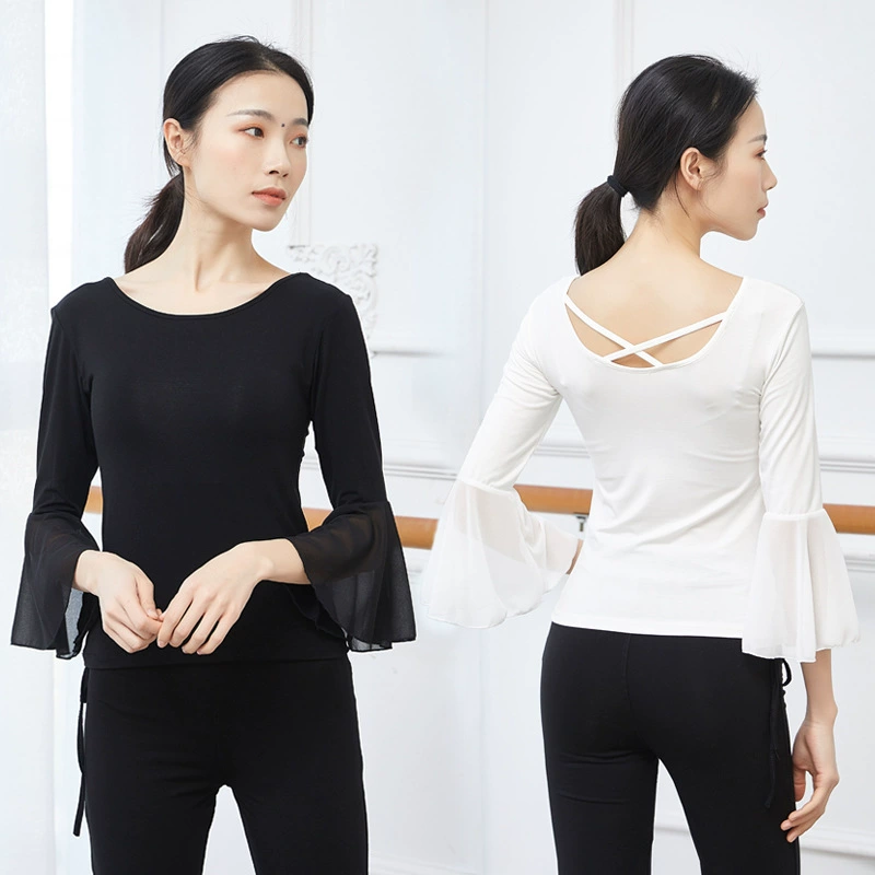 Белая Одежда для танцев с рукавами-трубой, топ, женский китайский классический танец, латинский костюм, Этническая одежда со средним рукавом