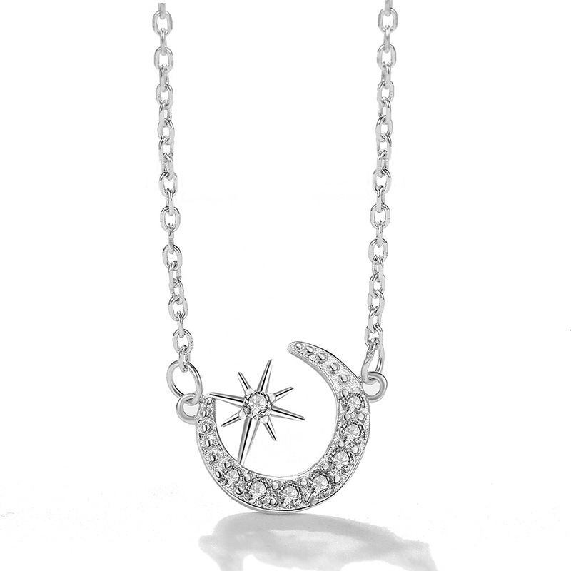 Celebridad en línea Singapur S925 plata esterlina brillante estrella Luna COLLAR COLGANTE nicho simple diseño Luna clavícula cadena femenina