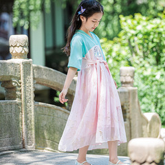 2022 New Girls' Hanfu Children's Ancient Costume Chinese Style Summer Short Sleeve Dress June 1st Performance Wear