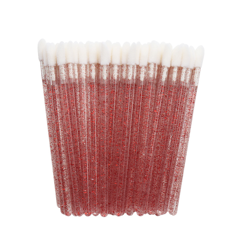 Wholesale Crystal Rod Flocking Lip Brush Lip Glaze Brush Makeup Brush Beauty Tools 50 Pack Portable Lipstick Brush