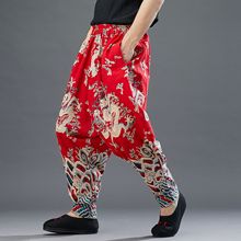 男式休闲裤夏季25龙纹弧形裤风棉麻印龙宽松尼泊尔大裆裤