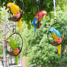 仿真鸟类模型树脂工艺品铁圈小鹦鹉挂饰花园庭院树上挂件园艺