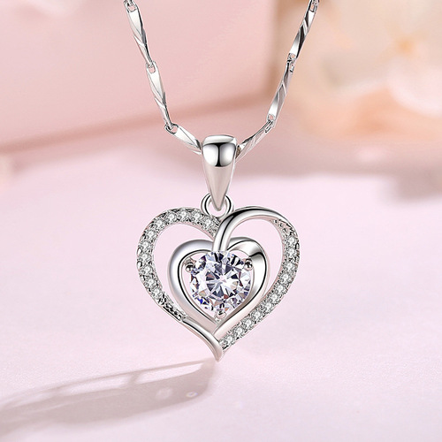 Pure silver S999 heart pure silver necklace female Internet celebrity fashion clavicle chain love pendant birthday gift for girlfriend wholesale