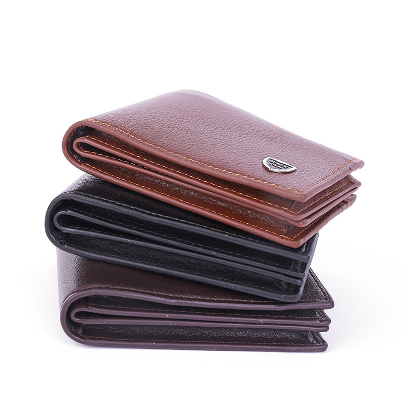 Men's Wallet Pu Short Style Fashionable Leather Wallet with Compartment Casual Horizontal Style Youth Wallet Multifunctional Card Holder Wholesale