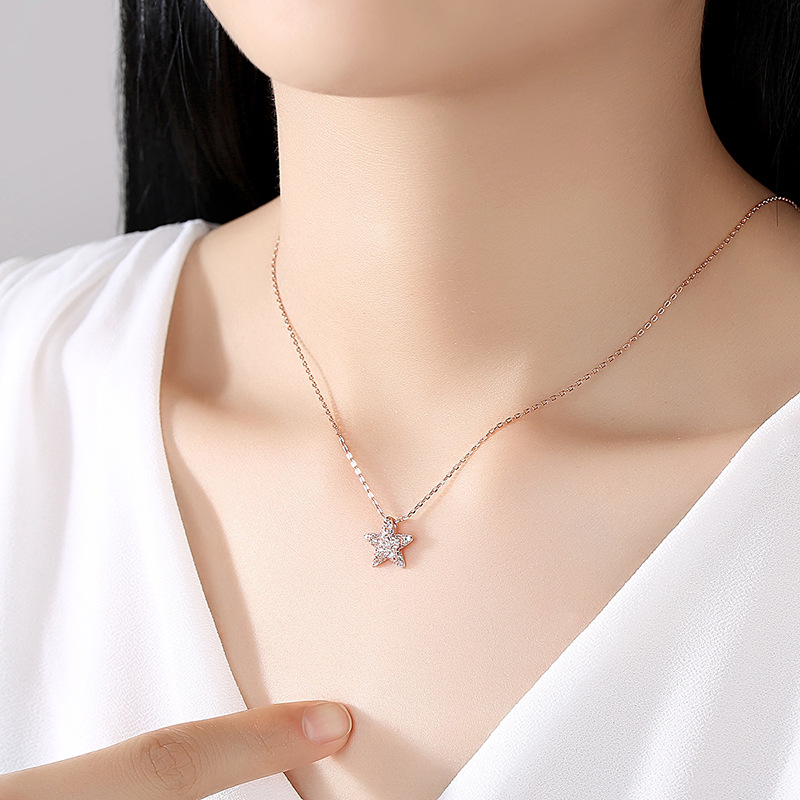 Collar de la Estrella de plata esterlina S925 estilo de lujo ligero de moda con incrustaciones de diamantes de circón estrella de cinco puntas collar de mujer Cadena de clavícula al por mayor