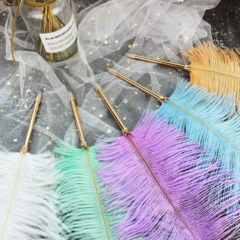 F04C-Y2 羽毛笔鸵鸟圆珠笔创意装饰笔仙女笔送女友婚书签名主播笔