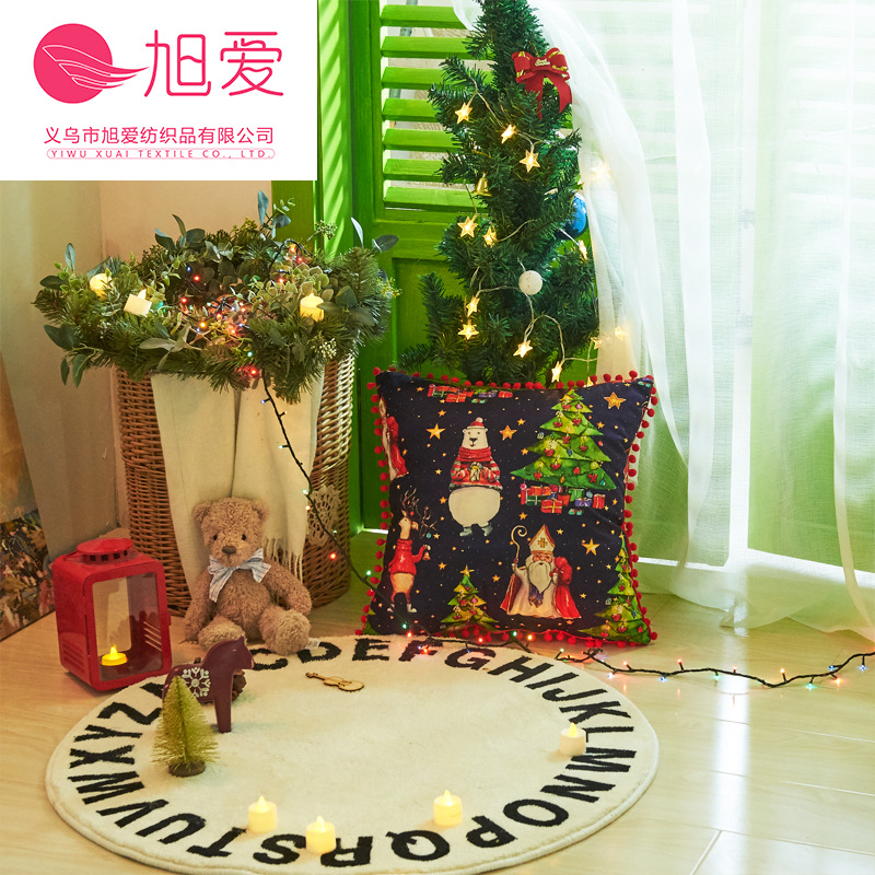 Navidad funda de almohada bola borde Santa Claus Navidad cojín funda de almohada rojo a cuadros a rayas funda de almohada