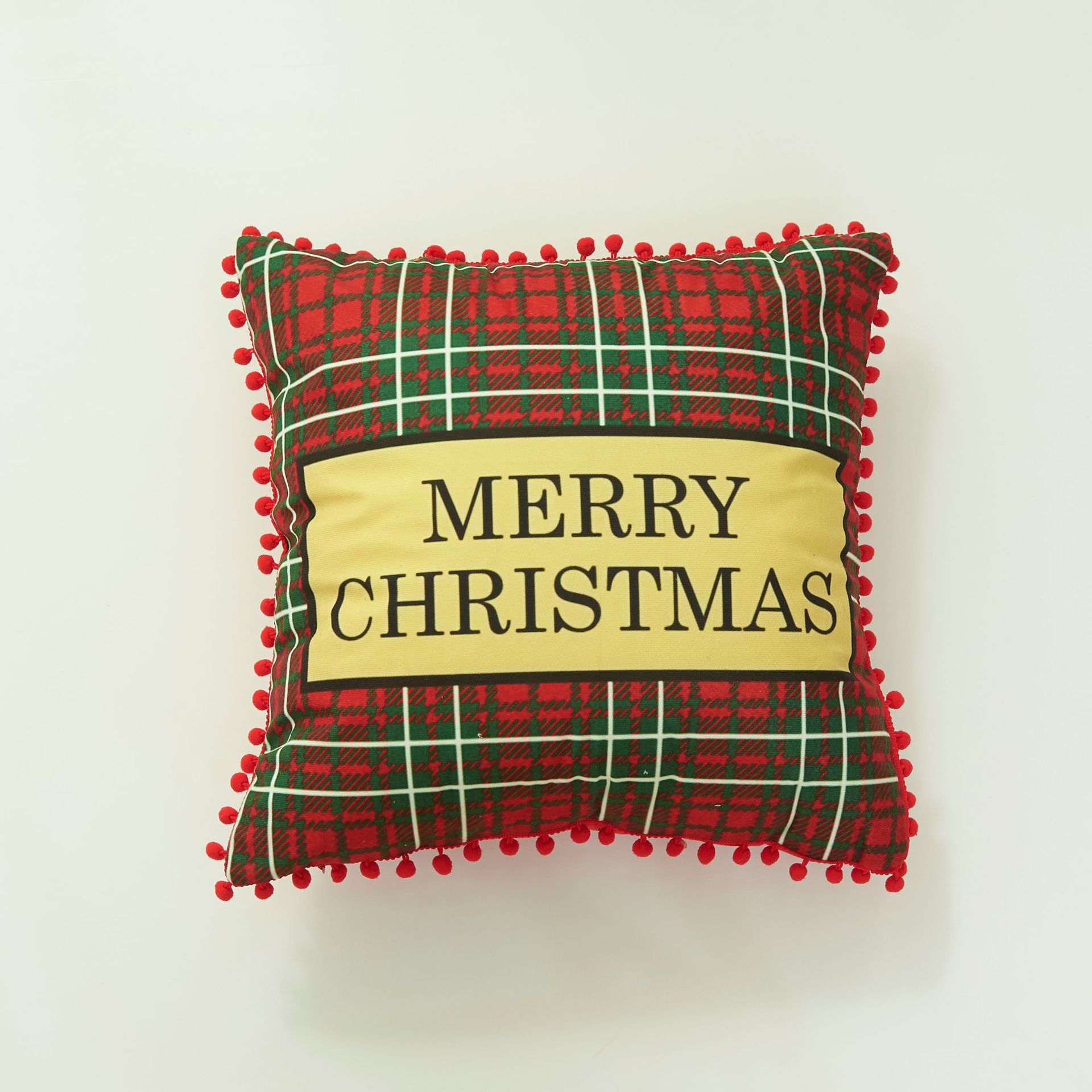 Navidad funda de almohada bola borde Santa Claus Navidad cojín funda de almohada rojo a cuadros a rayas funda de almohada