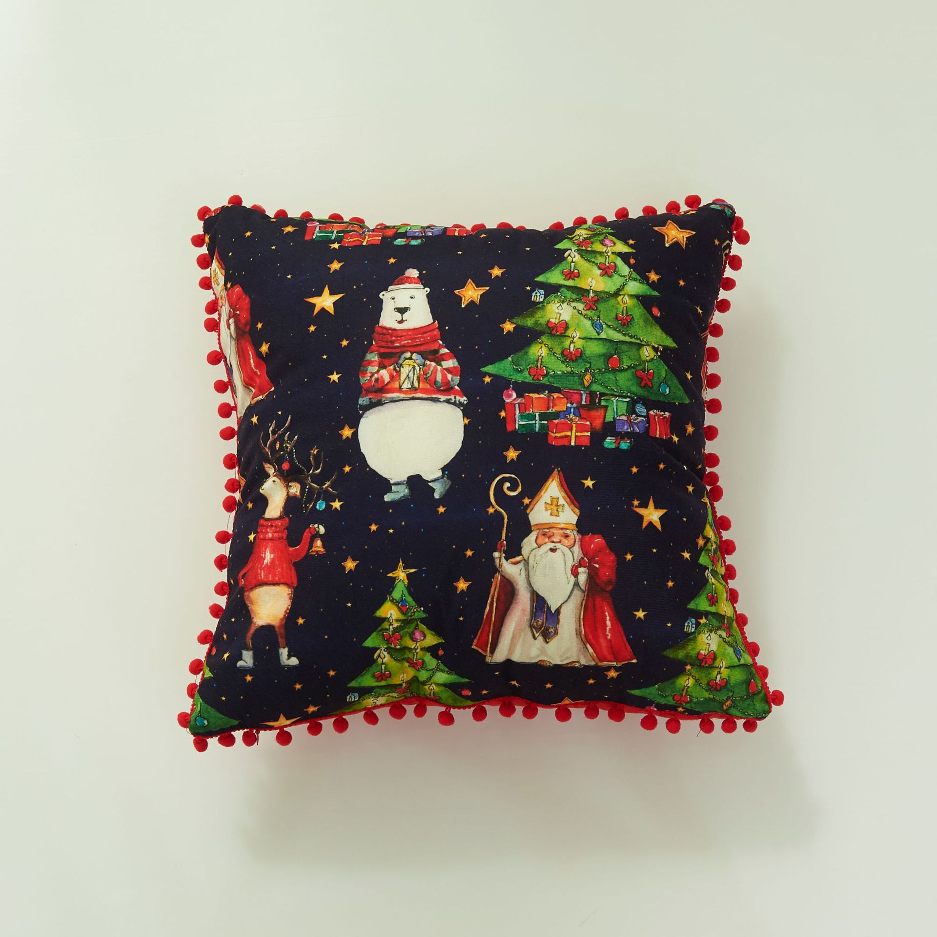 Navidad funda de almohada bola borde Santa Claus Navidad cojín funda de almohada rojo a cuadros a rayas funda de almohada