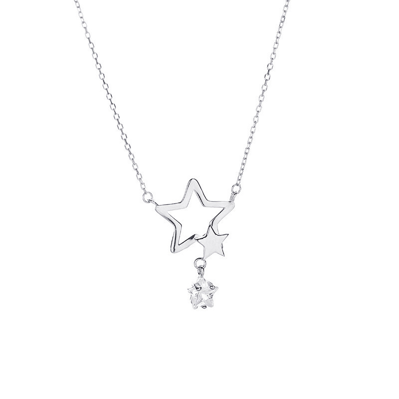 Celebridad en línea Singapur S925 Sterling Silver Star collar de lujo de luz incrustada en diamantes estrella de cinco puntas nicho estrella simple cadena de clavícula femenina