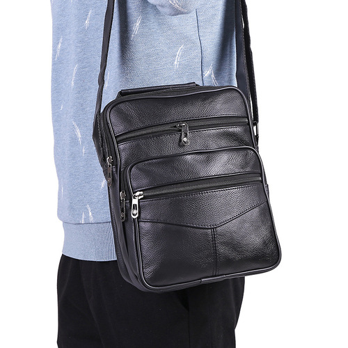 Genuine leather men's bag, shoulder crossbody handbag, fashionable business briefcase, cowhide casual trendy style, versatile fashion wholesale