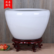 景德镇陶瓷鱼缸 仿古开片裂纹釉白色金鱼缸 风水缸  乌龟家居摆件