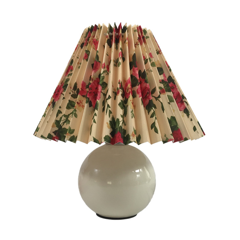 [Xianfan] transfronteriza de ahorro de volumen de la vendimia de mediados de-antiguo impreso plisado lámpara de mesa de sombra KD plegable Lámpara decorativa