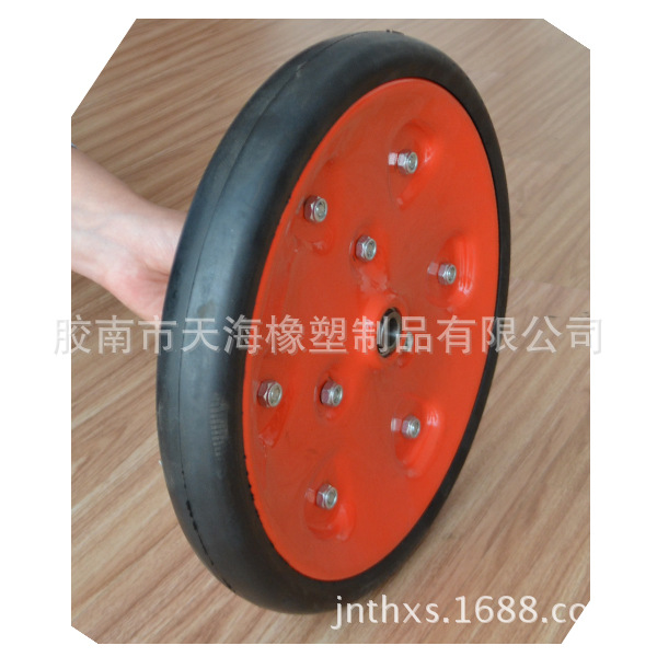 农用播种机轮子330mmx50mm配红铁轮辐农用空心半实心轮胎