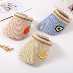 韓版小雛菊空頂帽兒童草帽卡通遮陽帽童趣無頂帽子水果刺繡太陽帽