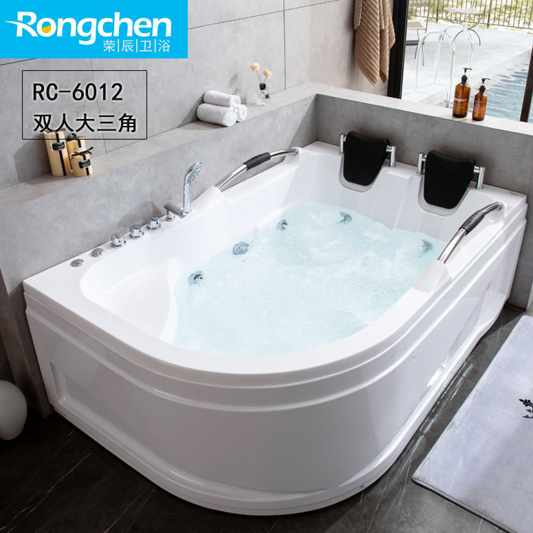 Rongchen Bathroom Surf Massage Freestanding Triangle Fan Couple Double Bathtub Adult Hotel Acrylic Tub