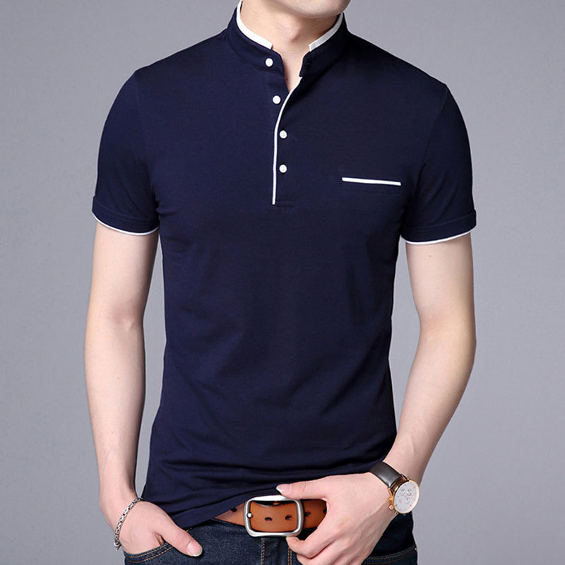 [Ready Stock] Summer Men's Stand-Up Collar Short-Sleeved T-Shirt Large Size Slim Men's Short T-Shirt 7122 # Casual and Versatile