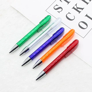 塑料旋转扭动宽笔夹广告圆珠笔 印刷LOGO促销礼品 透明塑料笔