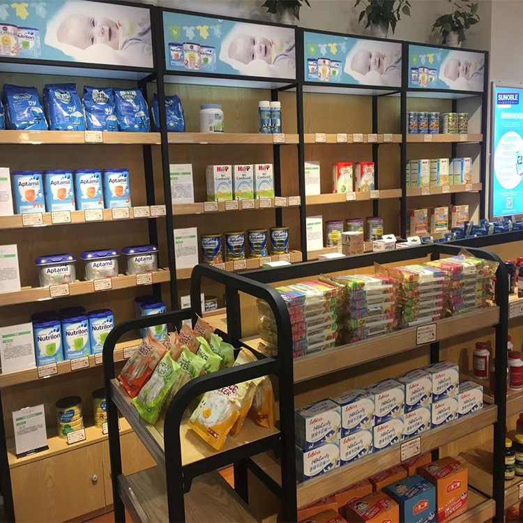母婴超市货架 孕婴儿童用品陈列架 带灯箱可调节儿童零辅食食货架
