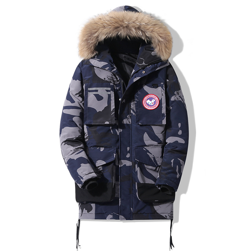 Chaqueta de plumón para hombre de media longitud 2023 Invierno Nueva chaqueta de plumón de pato con cuello de piel grande con capucha abrigo de hombre engrosado cálido