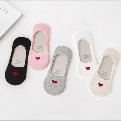 200-needle spring and summer women's solid color cotton invisible socks Love solid color low cut shallow mouth non-slip silicone bean socks for women