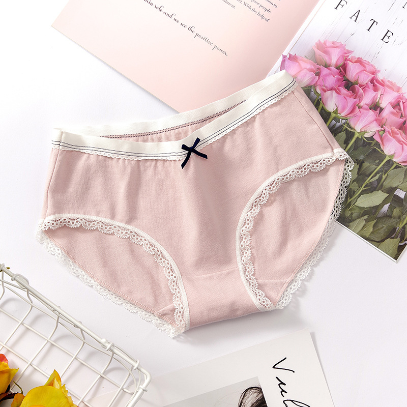 Nuevo algodón transpirable ropa interior de las mujeres más tamaño encaje media Cintura interior japonés dulce arco niña ropa interior al por mayor