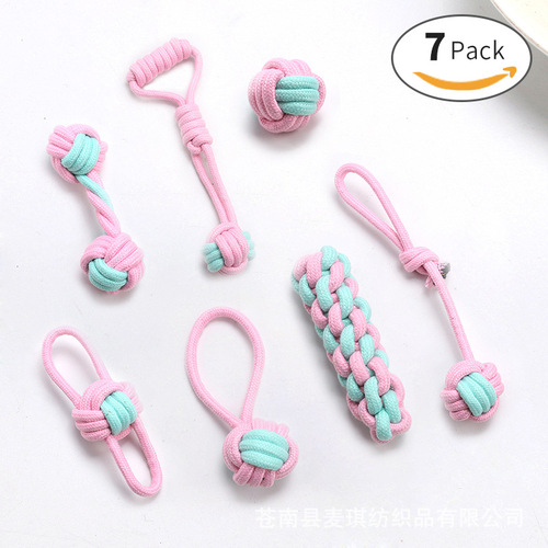 Pet supplies toys, bite-resistant cotton rope toys, teeth cleaning rope knot ball cat and dog toy set wholesale