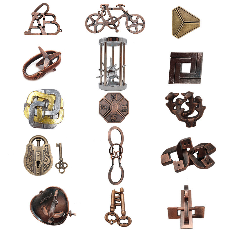 La magia del rompecabezas de oro de la aguja de herradura de bloqueo cuadrado desbloquear Luban bloqueo cerebro ardiente Kong Ming triángulo de bloqueo de la cadena de alta IQ pick-up